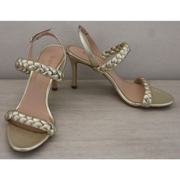 Kate Spade Womens 8.5B Pale Gold Saffron Metallic Leather Slingback Sandals - Picture 2 of 15